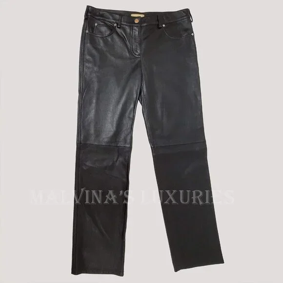 MICHAEL KORS COLLECTION PANTS BLACK LEATHER STRAIGHT LEG PANELED sz 4